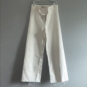 Zara White Wide-Leg Flare Jeans